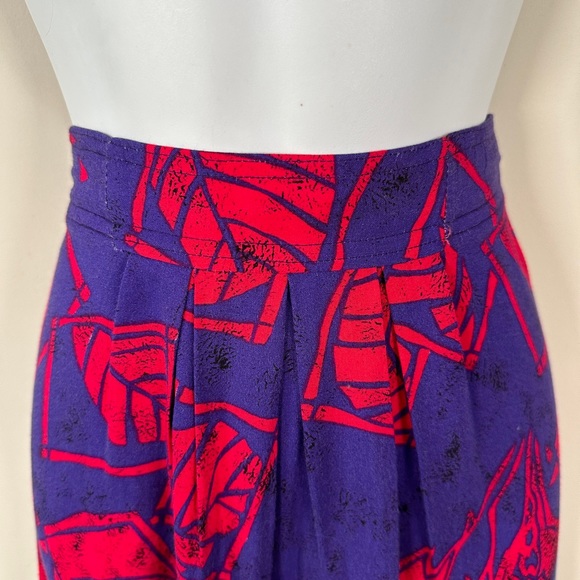 Vintage Fuchsia & Purple Printed Skirt Pleated Front with Pockets Size 10 - Picture 6 of 11
